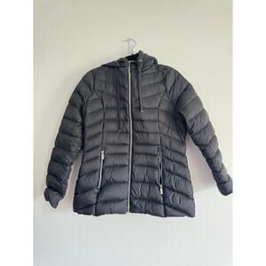 Karen Millen Black Down Puffer Coat Hooded Longline Jacket Women’s US 10 UK 14